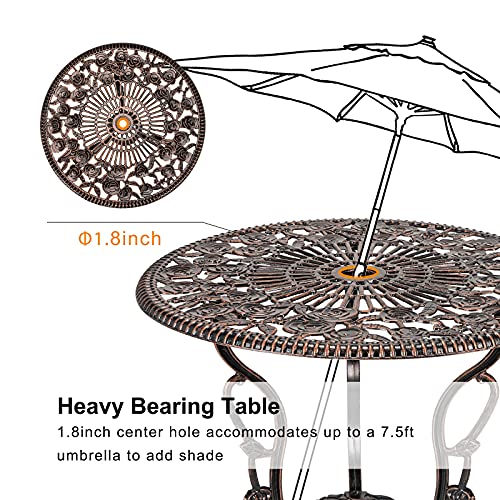 HOMEFUN Bistro Table and Chairs Set of 2 Outdoor 3 Piece Patio Set, Rose Pattern Cast Aluminum Bistro for Garden Balcony, Durable Rust All-Weather Resistance, Rose Bronze
