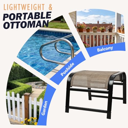 Deguifei Outdoor Ottoman Patio Footstool 2 Set Modern Breathable Metal Frame Foot Rest Brown