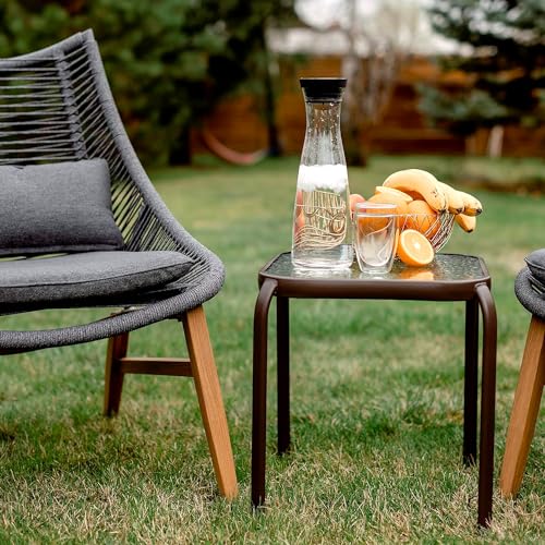 PROLISOK Bronze Metal Outdoor Side Table with Tempered Glass Top Set of 2 – Elegant Small 16" Square Patio Table – Durable Weather-Resistant Coffee Bistro Accent End Table for Outside and Garden