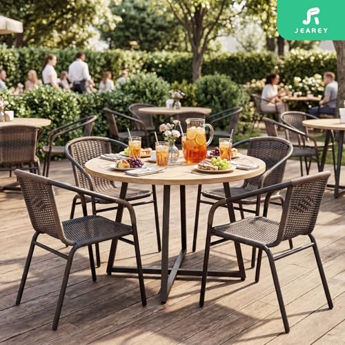 JEAREY Outdoor Patio Rattan Dining Chairs Set of 4, All Weather Stackable Dining Chairs for Lawn, Restaurant, Garden, Brown