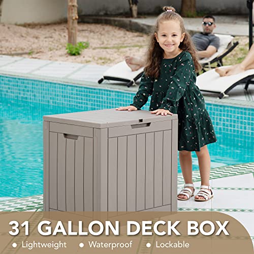 Devoko 31 Gallon Lightweight Resin Deck Box Waterproof Lockable Storage Container for Patio Furniture Accessories