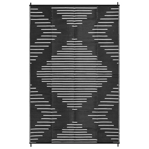 Garvee Waterproof Outdoor Rug 5x8 Rug Plastic Reversible Area Rugs Indoor Outdoor Carpet for Patio RV Porch Balcony Backyard Picnic Black White