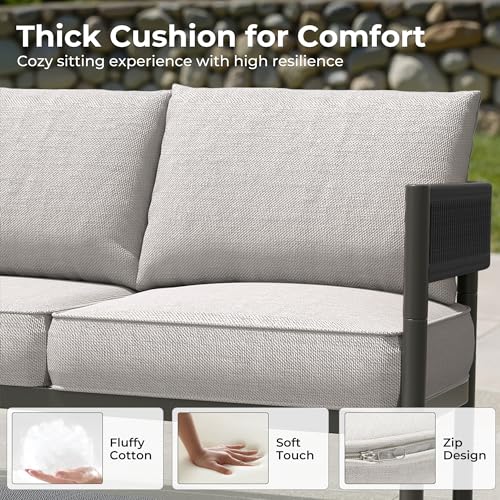 Grand patio 5-Piece Outdoor Furniture Set, 4 Seats Wicker Sofa Conversation Set with Thick Cushions and Coffee Table, for Backyard, Balcony, Garden (Beige)