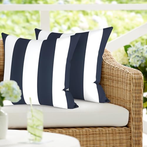 DYTXIII Pack of 2 Waterproof Outdoor Pillow with Inserts, 18x18 Square Patio Decorative Throw Pillow for Home,Sofa,Bench and Patio Furniture,Cabana Navy