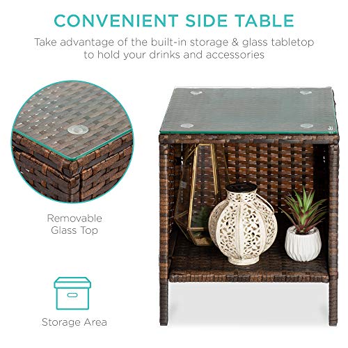 Best Choice Products 3-Piece Outdoor Wicker Conversation Bistro Set, Space Saving Patio Furniture for Garden w/Side Table - Brown/Red