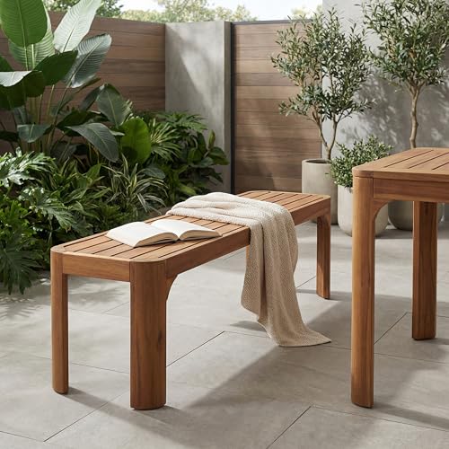 Christopher Knight Home Outdoor Acacia Wood Bench 57.25", Patio Bench Seating for 2-3 People, Solid Wood Garden Bench with Slatted Seat for Patio Deck Backyard Entryway, Teak