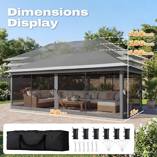 Quictent 10x20FT Pop up Gazebo Canopy Tent, One Person Set up Portable Instant Folding Shelter, Outdoor Canopy Tent with Extra Shade for Backyard, Patio, Party