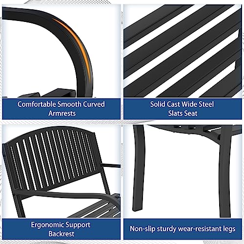 Maemttes Outdoor Bench Garden Bench, Weatherproof Anti-Rust Heavy-Duty Outside Benches Clearance, Wrought Iron Metal Bench for Front Porch, Patio, Park