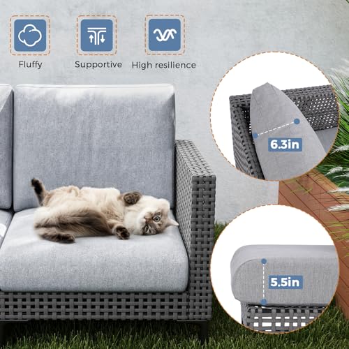 Jocoevol 5 Pieces Outdoor Patio Conversation Set – Rattan L-Shaped Corner Sofa Comfortable Thickening Cushions for Garden, Balcony,Weatherproof Waterproof UV Resistance