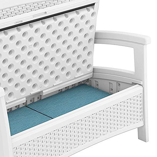 Suncast Elements Stylish Lightweight Loveseat Outdoor Seating with Convenient Built in Universal Storage, and All Weather Resin, White