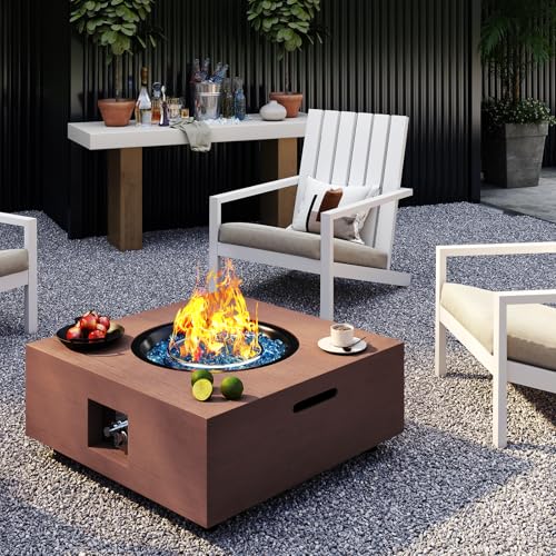 Jocoevol 28 Inch Fire Pit Table Propane Fire Pit 40,000btu Gas Fire Pits for Outdoor Outside Patio with Burner Lid, Glass Rocks