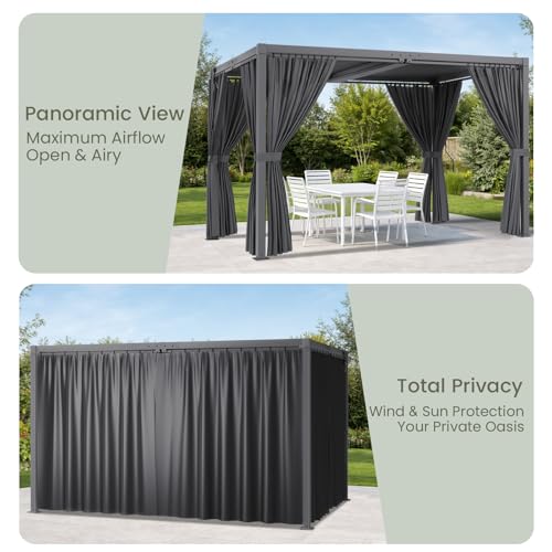 SAILARY Louvered Pergola 12' x 16' with Waterproof Curtains, Outdoor Aluminum Pergola with Reinforced Steel Roof, Heavy-Duty Hardtop Gazebo, Privacy Shaded Shelter, Grey