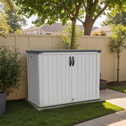 Patiowell 26 Cu.ft Plastic Outdoor Storage Cabinet, Lockable Waterproof Horizotal Storage Shed, Tool Box for Patio, Garden Tools, Garbage Cans, Pool Supplies, Easy Assembly, White(Not Include Shelves)