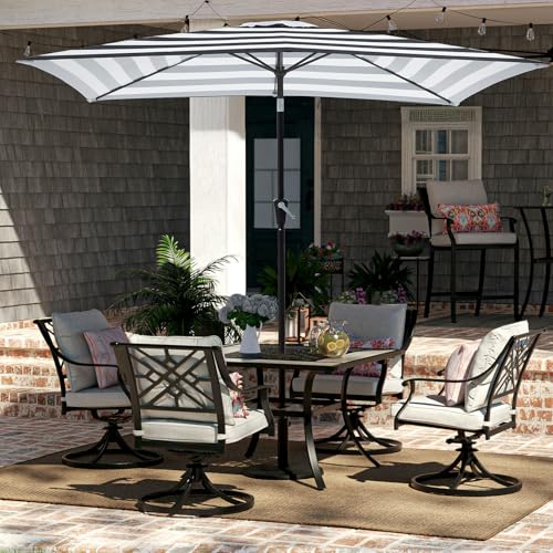 JEAREY 6.5x10 ft Rectangular Patio Umbrellas Rectangle Outdoor Umbrella with Push Button Tilt and Crank, Market Table Umbrella 6 Sturdy Ribs UV Protection for Poolside Garden Backyard Deck, Black-White Stripe