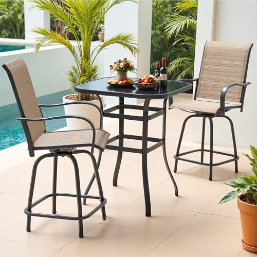 Devoko Patio Bar Stools Set of 2 All-Weather Outdoor Patio Furniture Set Counter Height Tall Patio Swivel Chairs for Bistro, Lawn, Garden, Backyard