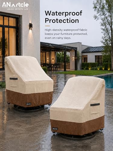 ANartcle Outdoor Swivel Lounge Chair Cover 2 Pack,600D Waterproof Heavy Duty Patio Chair Covers(30 W x 34 D x 38.5 H inches),Patio Swivel Chair Covers for Outdoor Furniture,Beige&brown.