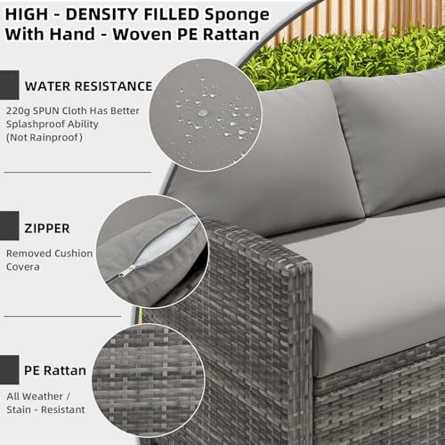 AECOJOY Outdoor Patio Furniture Set, 7 Pieces Clearance Sectional Rattan Dining Table&Chairs, All Weather Wicker Conversation Sofa Couch with Ottoman, Grey Cushions&Grey Rattan