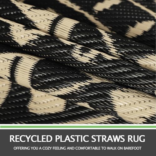 Capslpad 6Ft Round Outdoor Rug for Patio Reversible Mat Waterproof Plastic Straw Rug Boho Circle Indoor Outside Area Rug for RV Camping Picnic Pool Tent Balcony Beach Deck Doormats Decor, Beige