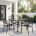 Sophia & William Patio Table and Chairs Set, Outdoor Dining Set for 4, 5 Piece Metal Patio Furniture, 37" Black Square Table(Diamond)
