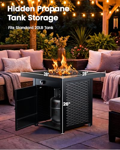 Ciays 28 Inch Propane Fire Pit CSA-Listed Outdoor Fire Pit Table, 50,000 BTU Steel Gas Fire Pits with Lid and Lava Rock, Add Warmth and Ambience to Parties On Patio Deck Garden,Black,CIFPT3-N1