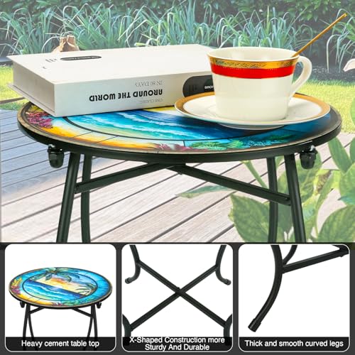 Fashion&cool Patio Side Table, 14 Inch Weather Resistant Metal Side Table, Small Round Outdoor End Table Accent Side Table for Patio Yard Porch Balcony Garden Bedside Plant Stand Indoor Outdoor