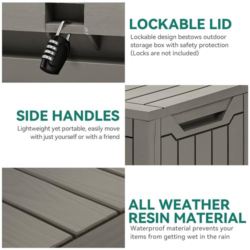 YITAHOME 80-Gallon Waterproof Resin Outdoor Storage Box, Lockable Storage Container for Outdoor Furniture, Cushion Storage, Pool Accessories, Garden Tools and Sporting Gear, Taupe