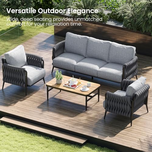 Jocoevol Outdoor Patio Furniture Set, Outdoor 5-Seat Sofa with Coffee Table, Waterproof Thick Cushion Patio Conversation Set, All Weather Outdoor Couch Set for Deck, Lawn, Balcony, Porch