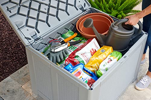 Rubbermaid Medium Resin Outdoor Storage Deck Box (74 Gal) Weather Resistant Gray Deck Organization for Home/Backyard/Pool Chemicals/Toys/Garden Tools/Porch/Patio Cushions