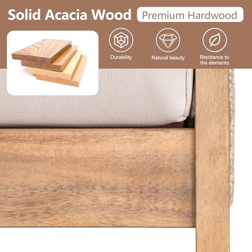 Christopher Knight Home Lorna 4-Seater Patio Furniture Set with Removable Cushion, 4 Piece Outdoor Acacia Wood Conversation Set, Sold Wood Outdoor Sectional Sofa Set with Coffee Table, Teak+Beige