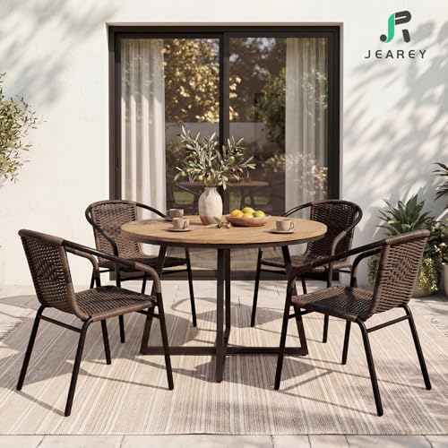 JEAREY Outdoor Patio Rattan Dining Chairs Set of 4, All Weather Stackable Dining Chairs for Lawn, Restaurant, Garden, Brown