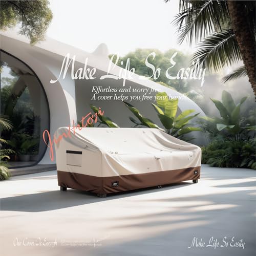 JinHrtoyi 3-Seater Outdoor Couch Cover, 76Wx32Dx31H inches Outdoor Furniture Covers Waterproof,100% Waterproof Heavy Duty Patio Furniture Covers,Beige&Brown Modern Style Outdoor Sofa Cover