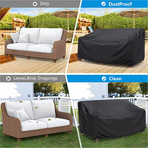 Heavy Duty Patio Sofa Cover Waterproof, Mrrihand 2-Seater Outdoor Sofa Loveseat Cover, Outdoor Patio Furniture Cover with Air Vent and Handles, 60" W×34" D×30" H, Black