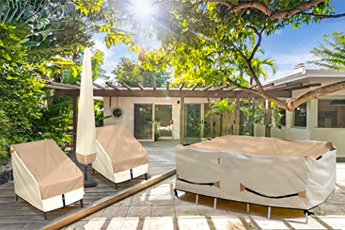 Porch Shield Patio Table Cover - Waterproof Outdoor Dining Table and Chairs Furniture Set Cover Rectangular - 75 x 43 inch, Light Tan & Khaki