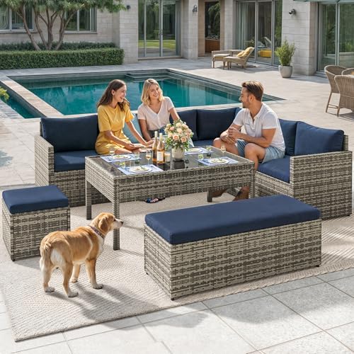 YITAHOME 9PCS Patio Furniture Set with Lift-Top Coffee Table & Ottoman, Outdoor Modular Sectional Sofa, Waterproof Patio Conversation Set, All-Weather Patio Sofa, Outdoor Sectional for Deck Backyard