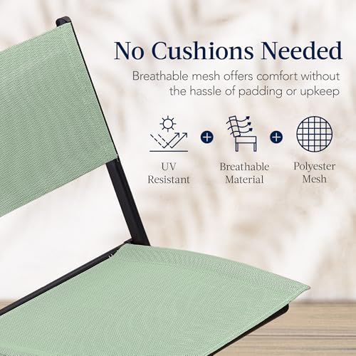 Best Choice Products 3-Piece Patio Bistro Dining Furniture Set w/Textured Glass Tabletop, 2 Steel Folding Chairs, Polyester Fabric - Sage