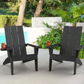 MXIMU Adirondack Chairs Set of 2 Outdoor: Oversized Modern Adirondack Chairs with Cup Holder - All-Weather Plastic Composite Material - Ergonomic Support for Adults to Relax in Lawn & Backyard (Black)