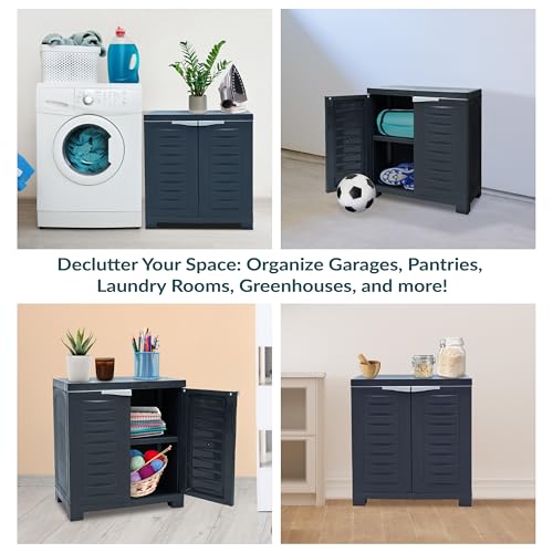 Sunnydaze 25.5" H Resin Garage Storage Cabinet - Garage Cabinet with Adjustable Shelf - Freestanding Utility Storage for Laundry Room, Office, Basement - Charcoal