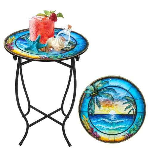 Fashion&cool Patio Side Table, 14 Inch Weather Resistant Metal Side Table, Small Round Outdoor End Table Accent Side Table for Patio Yard Porch Balcony Garden Bedside Plant Stand Indoor Outdoor