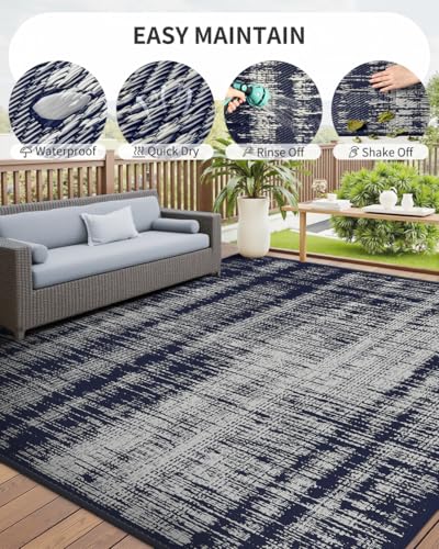 MontVoo Outdoor Rug Waterproof 5x8 ft Outdoor Patio Rug Mat Reversible Plastic Straw Outside Rug Carpet Outdoor Rugs for RV Camping Picnic Beach Balcony Porch Deck