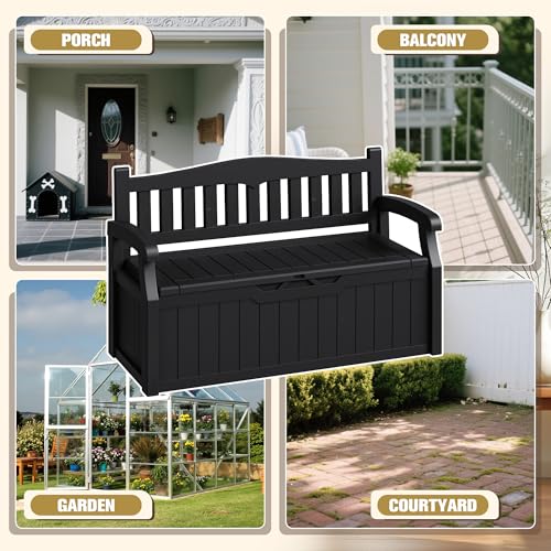 Acurax 80-Gallon Outdoor Storage Bench, Waterproof Deck Box with Lockable Lid & Armrests for Patio, Garden, Pool, Black