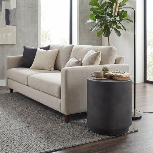 HOMCOM Outdoor Side Table, Round Small End Table with Concrete Finish for Indoor, Patio, Backyard, Pool, Porch, Garden, Lawn, Dark Gray