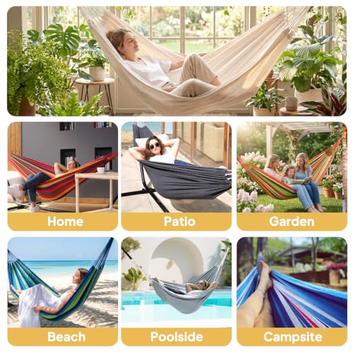 ANYOO Cotton Hammock Portable Camping Hammocks for Hanging Sturdy Garden Comfortable Fabric Hammock with Tree Straps Up to 660lbs with Travel Bag for Camping Outdoor/Indoor Patio Backyard