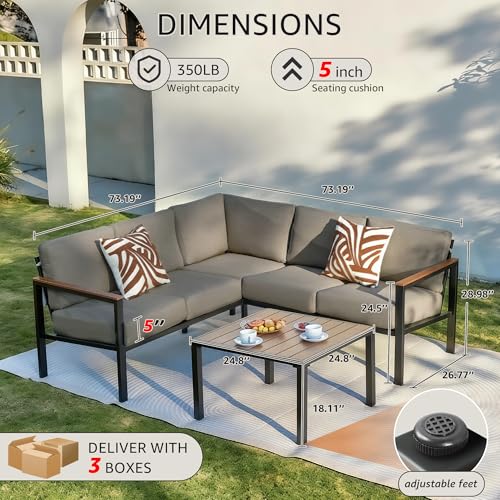 NATURAL EXPRESSIONS 6 Pieces Patio Furniture Set, Outdoor Sofa with Thick Olefin Cushions, Fauxwood Armrest and Tabletop, Ergonomic Highback, Outdoor Sectional Furniture for Backyard, Deck, Shale