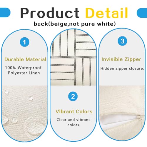 RABUSOFA Outdoor Pillow Covers Waterproof 18x18 Inch,Black Modern Geometry Decorative Cushion Cases Decoration for Patio Furniture Sunbrella Garden Set of 4 (Black, 18" x 18" (Pack of 4))