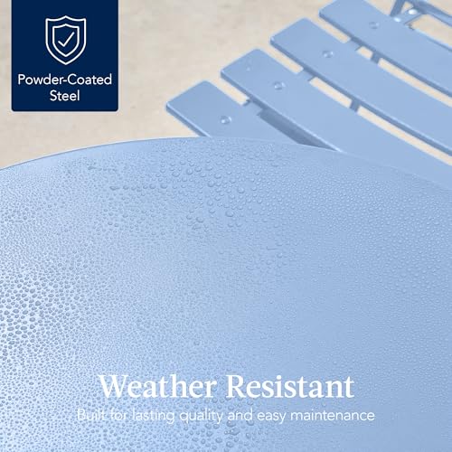 Best Choice Products 3-Piece Bistro Set, Space Saving Folding Design, Solid Steel, Outdoor Patio Furniture Set w/ 2 Chairs, Bistro Table - Light Blue