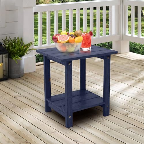 juserox Outdoor Side Table, Weather Resistant Double Small Adirondack Side Table, Outdoor Indoor End Table for Adirondack Chair, 17" Patio Table for Pool, Deck and Porch, Deep Blue