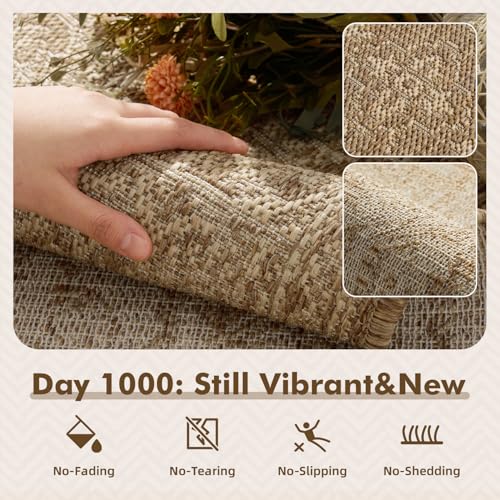 MontVoo-Outdoor Rug-Patio Rug 5x7 ft Polypropylene Indoor Outdoor Rugs Carpet for Patio Deck Balcony Porch, Textured Weave, Durable for High Traffic, Fade-Resistant, Vintage Medallion Neutral Brown