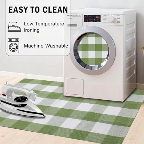 WAYYE Buffalo Plaid Outdoor Rug 27.5" x 43" Grass Green and White Checkered Area Rug Washable Doormats Indoor Outdoor Rugs for Layered Front Door Mats, Porch, Entryway, Kitchen, Farmhouse