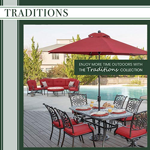 Hanover Traditions 5-Piece Outdoor Dining Set in Red with Four Swivel Chairs and a 56 In. Cast-top Table, Patio Dining Set for 4 for Backyard, Deck, Porch, Patio