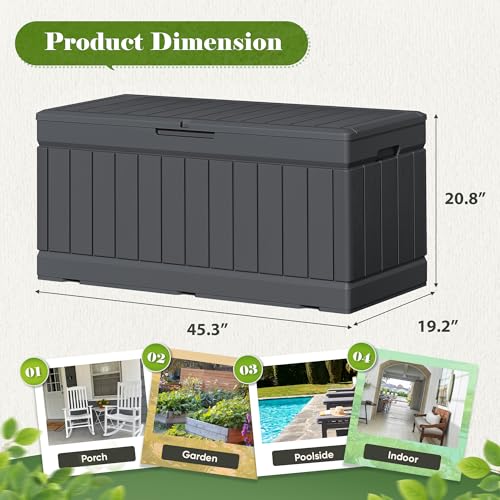 Flamaker Outdoor Storage Box 80 Gallon Resin Waterproof Deck Box Delivery Box with Wood Texture Large Storage Bin for Patio Cushions, (Grey)